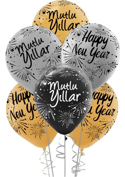 Yılbaşı Baskılı Balon 25 Adet ( Happy New Year -Mutlu Yıllar ) 12''