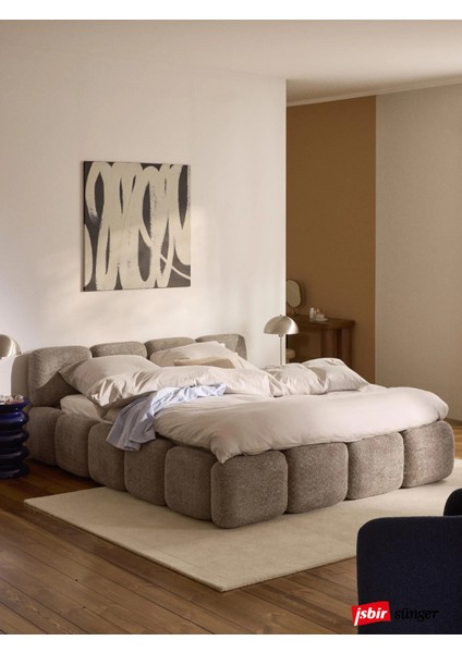 Most Oktagon Bazalı Karyola Kahverengi Bukle Kumaş Işbir Kuştüyü Sünger 160 x 200 Yatak Için(Kurulum Dahil)