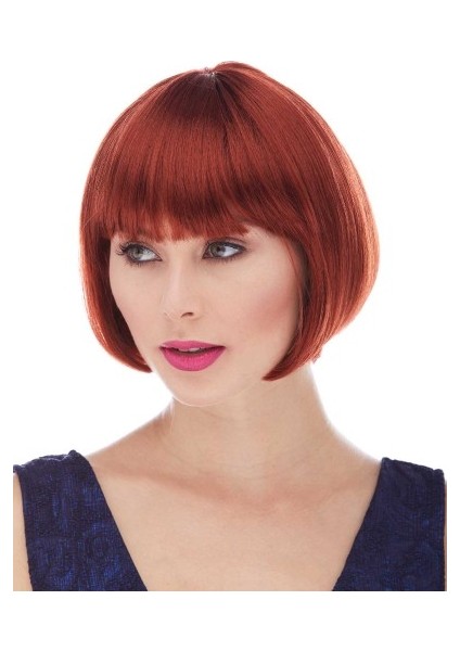 Kızıl Renk Düz Kesim Astarlı Küt Parti Peruğu