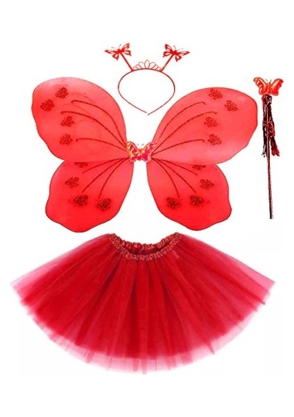 Kırmızı Kelebek Kostümü - Kostüm Aksesuar Seti 4 Parça