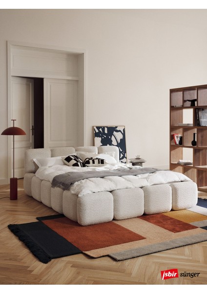 Most Oktagon Bazalı Karyola 01 Beyaz Bukle Kumaş Işbir Kuştüyü Sünger 180 x 200 Yatak Için(Kurulum Dahil)
