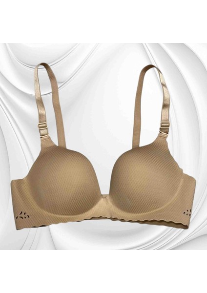 Wiolina 4090 Petek Desenli Lazer Kesim Dikişsiz Push Up (Dolgulu) Siyah Sütyen