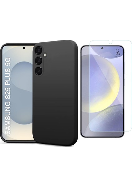 Samsung Galaxy S25 Plus Uyumlu Kılıf Esnek Silikon Telefon Kılıfı ve Temperli Cam Ekran Koruyucu