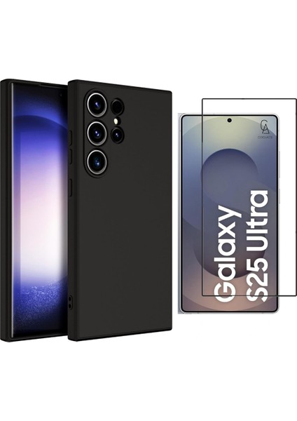 Samsung Galaxy S25 Ultra Uyumlu Kılıf Esnek Silikon Telefon Kılıfı ve Temperli Cam Ekran Koruyucu