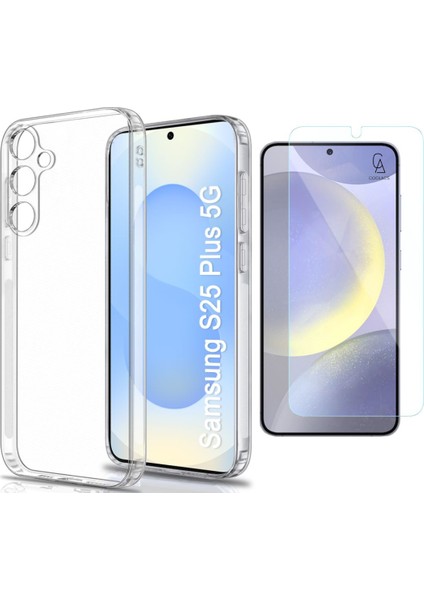Samsung Galaxy S25 Plus Uyumlu Kılıf Esnek Silikon Telefon Kılıfı ve Temperli Cam Ekran Koruyucu