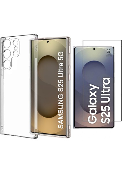 Samsung Galaxy S25 Ultra Uyumlu Kılıf Esnek Silikon Telefon Kılıfı ve Temperli Cam Ekran Koruyucu