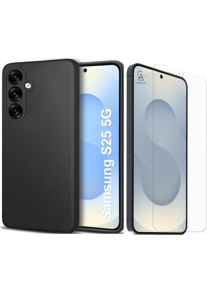 Samsung Galaxy S25 Uyumlu Kılıf Esnek Silikon Telefon Kılıfı ve Temperli Cam Ekran Koruyucu