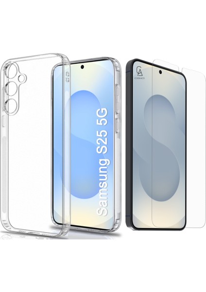 Samsung Galaxy S25 Uyumlu Kılıf Esnek Silikon Telefon Kılıfı ve Temperli Cam Ekran Koruyucu