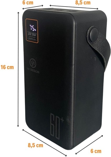 60000 Mah Powerbank 5 USB Çıkışlı Hızlı Şarj Pil Ekranlı El Fenerli
