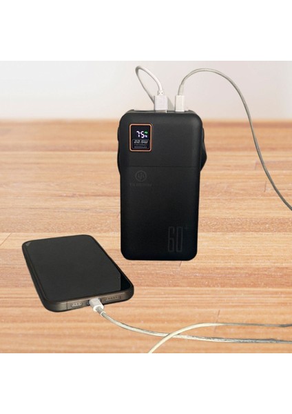 60000 Mah Powerbank 5 USB Çıkışlı Hızlı Şarj Pil Ekranlı El Fenerli