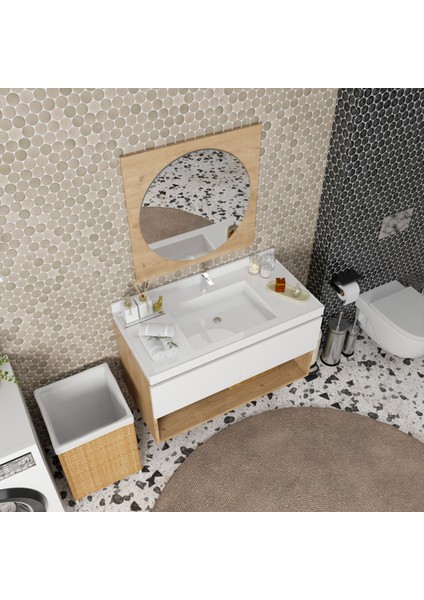 Vivia 100 cm Banyo Dolabı Alt Modül Lavabo ve Aynalı Üst Takım – Ahşap Beyaz fiyatları