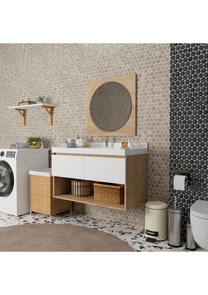 Vivia 100 cm Banyo Dolabı Alt Modül Lavabo ve Aynalı Üst Takım – Ahşap Beyaz modelleri