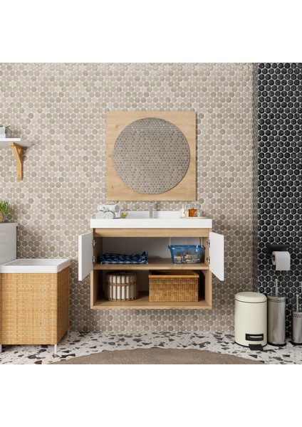 Vivia 100 cm Banyo Dolabı Alt Modül Lavabo ve Aynalı Üst Takım – Ahşap Beyaz fırsatları