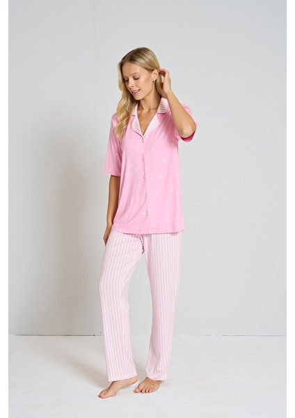 Luxury Pamuklu Kısa Kollu Kadın Pijama Takımı