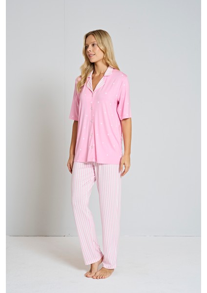 Luxury Pamuklu Kısa Kollu Kadın Pijama Takımı