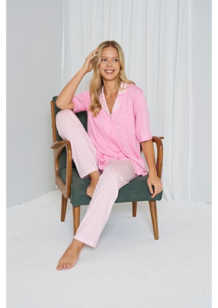 Luxury Pamuklu Kısa Kollu Kadın Pijama Takımı