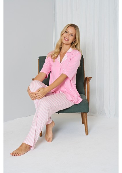 Luxury Pamuklu Kısa Kollu Kadın Pijama Takımı fırsatları
