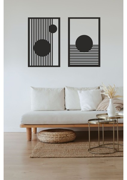 Bohem Tarz Geometrik Daireler Ikili Panel Duvar Dekorasyonu