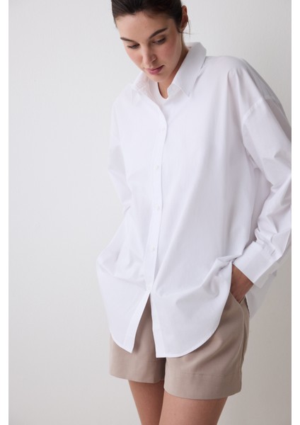 Beyaz Poplin Oversize Gömlek