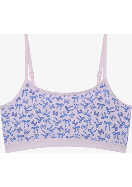 Kız Çocuk Ribbon Fiyonk Baskılı Pamuklu Halter Yaka 2'li Crop Büstiyer fiyatları