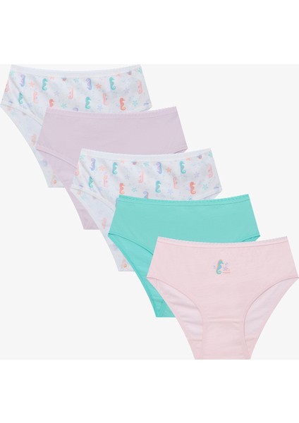 Çok Renkli Kız Çocuk Denizatı Baskılı 5'li Pamuk Külot