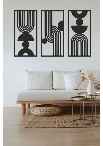 Bohem Soyut Tema Dekoratif Üç Parçalı Duvar Dekor