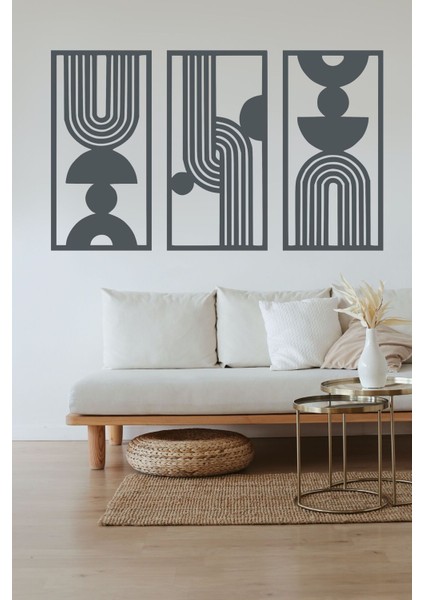 Bohem Soyut Tema Dekoratif Üç Parçalı Duvar Dekor