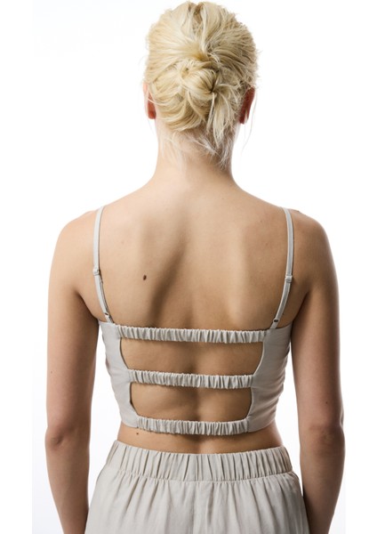 Taş Rengi Luna Keten Crop Top Üst fiyatları