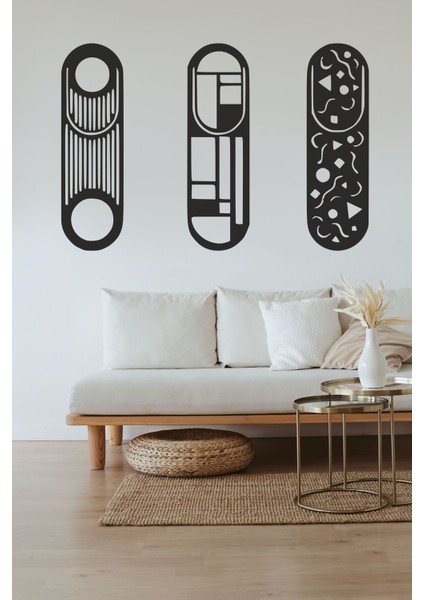 Geometrik Bohem Oturma Odası Salon Duvardekorasyonu 3 Lü Tablo