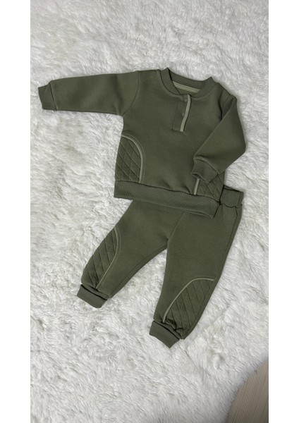 Erkek 9-12-18-24 Ay Kıl Biyeli Haki Takım modelleri
