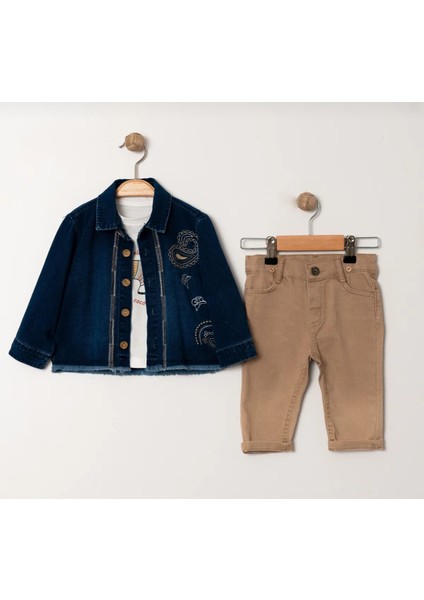 Organik Kumaş Erkek Bebek Ceketli Takım - Nakış Detaylı