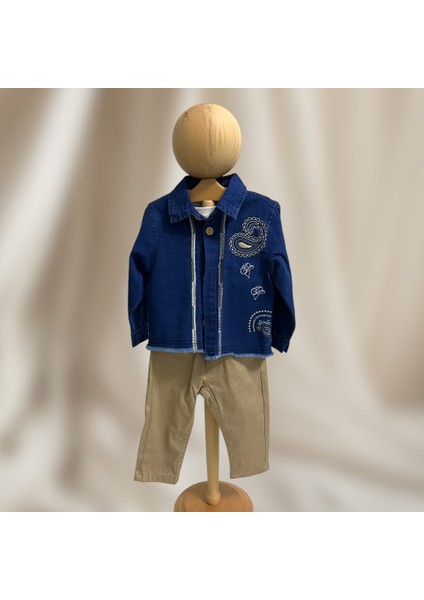 Organik Kumaş Erkek Bebek Ceketli Takım - Nakış Detaylı fiyatları
