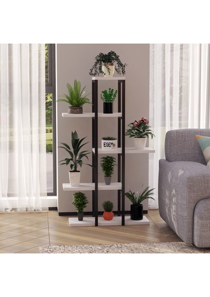 Çiçeklik 5 Raflı Saksılık Dekoratif 5 Raflı Çiçeklik Metal Beyaz Saksılık Çiçek Rafı .