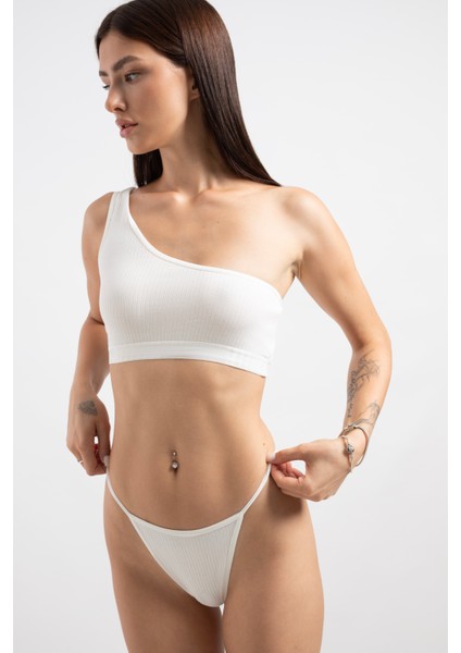 Kadın Beyaz Pamuklu Tek Omuz Crop Top Büstiyer fiyatları