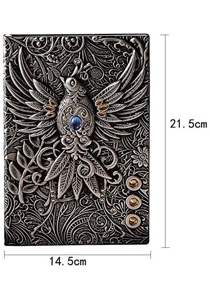 3D Kabartmalı A5 200 Sayfa Deri Defter Gümüş