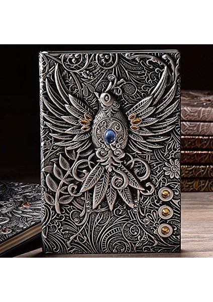 3D Kabartmalı A5 200 Sayfa Deri Defter Gümüş