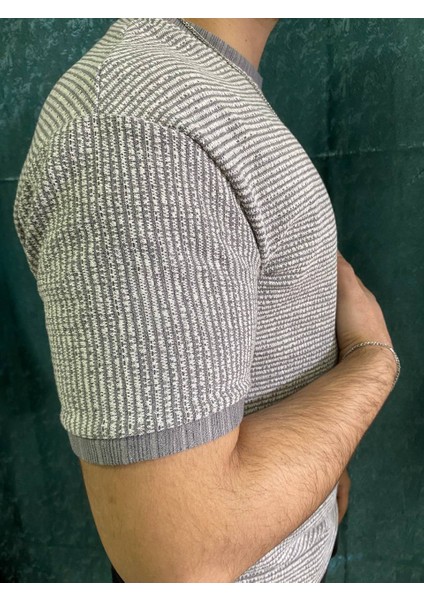 Slim Kalıp Çizgili Kumaş Erkek T-Shirt