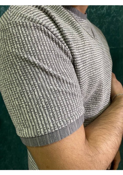 Slim Kalıp Çizgili Kumaş Erkek T-Shirt fiyatları
