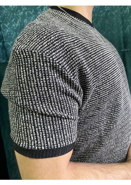 Slim Kalıp Çizgili Kumaş Erkek T-Shirt