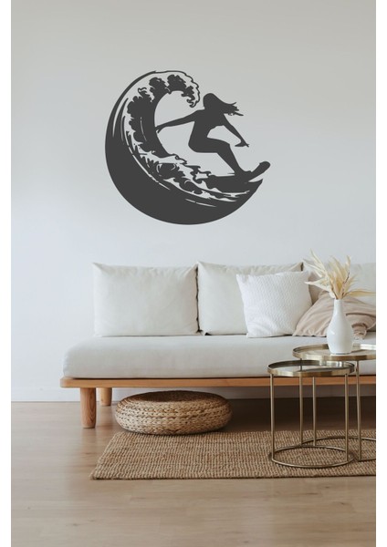 Deniz Temalı Sörf Yapan Kız Ahşap Mdf Genç Odası Duvar Dekorasyonu