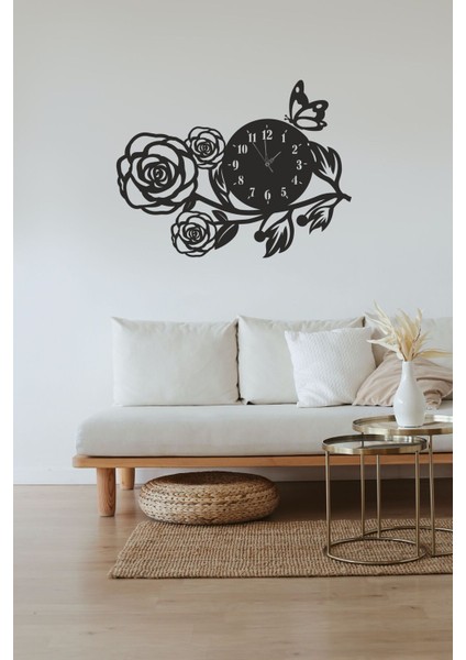 Dekoratif Gül Ççek Dekor Duvar Saati Dekorasyon