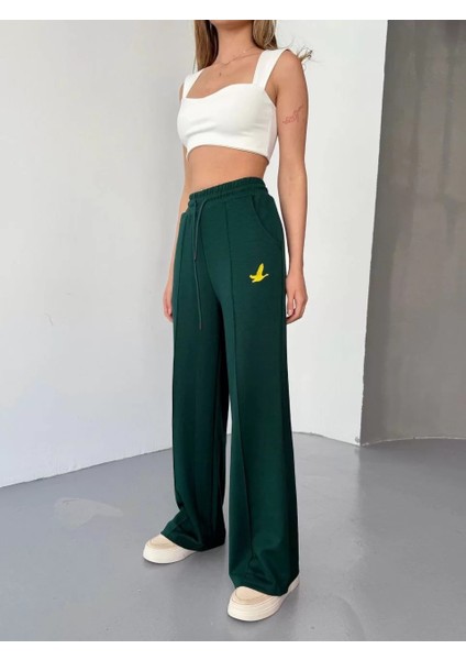 Osy Modal Yumuşak Dokulu Kumaş Nakış Işlemeli Rahat Bol Paça Eşofman Pantalon - Haki