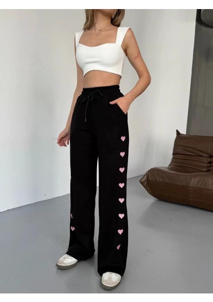 Osy Modal Yumuşak Dokulu Kumaş Nakış Işlemeli Rahat Bol Paça Eşofman Pantalon - Siyah fırsatları