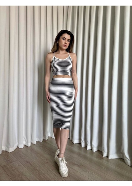 Çizgili Etek Crop Takım modelleri