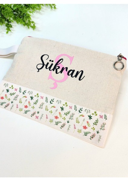 Isme Özel Kişiye Özel Yeşil Yaprak Desenli Baskılı Clutch Kadın Bez Çanta Bez Makyaj Çantası