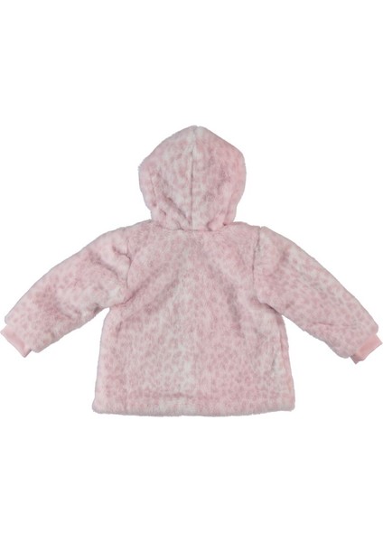 Kız Bebek Kapüşonlu Fermuarlı Pembe Beyaz Leopar Desenli Peluş Mont - Hırka fiyatları