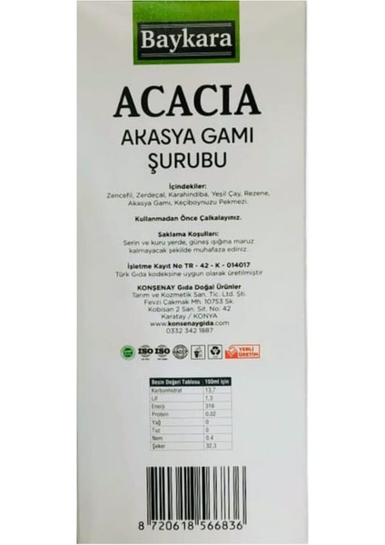 Sunuma Baharat Konşenay Baykara Akasya Gamı Şurubu Acacıa Detox Cam Şişe 350 gr fırsatları