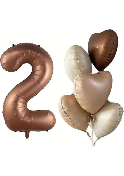 Çikolata Karamel Kalpli 2 Yaş Folyo Balon Set