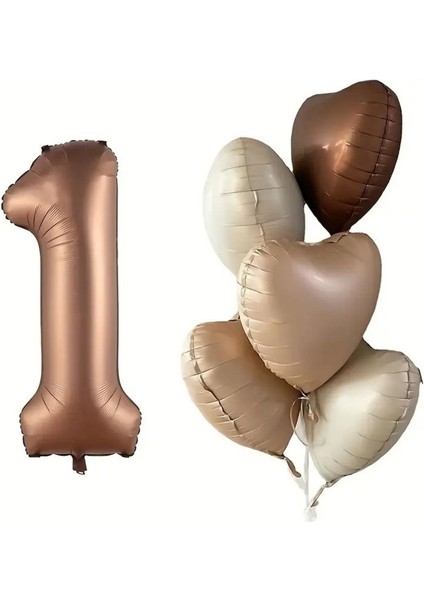 Çikolata Karamel Kalpli 1 Yaş Folyo Balon Set