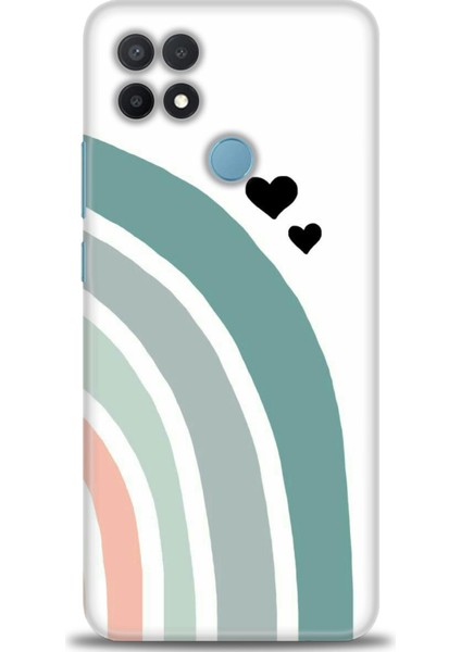 Oppo A15 Kılıf Hd Baskılı - Gökkuşağı ve Kalpler